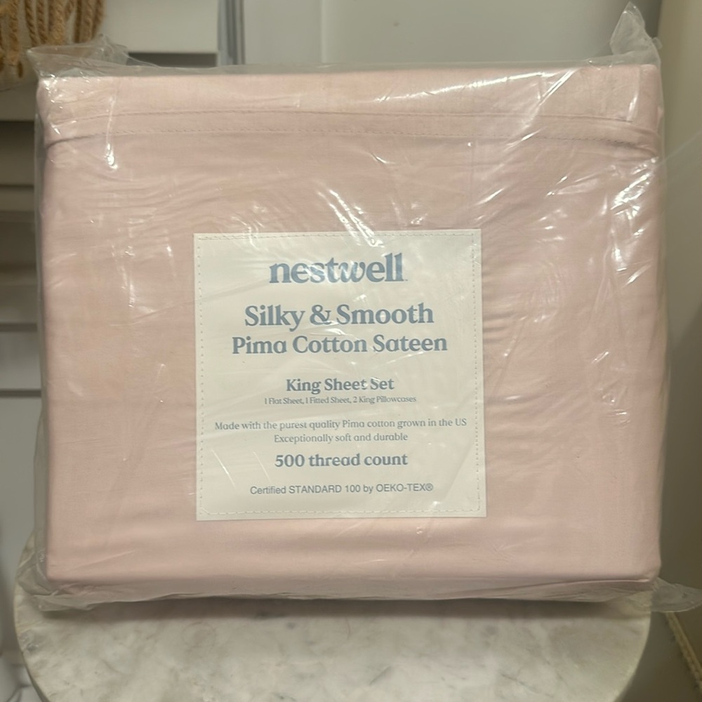 NWT Nestwell Pima Cotton Pink Sheet Set King Size
